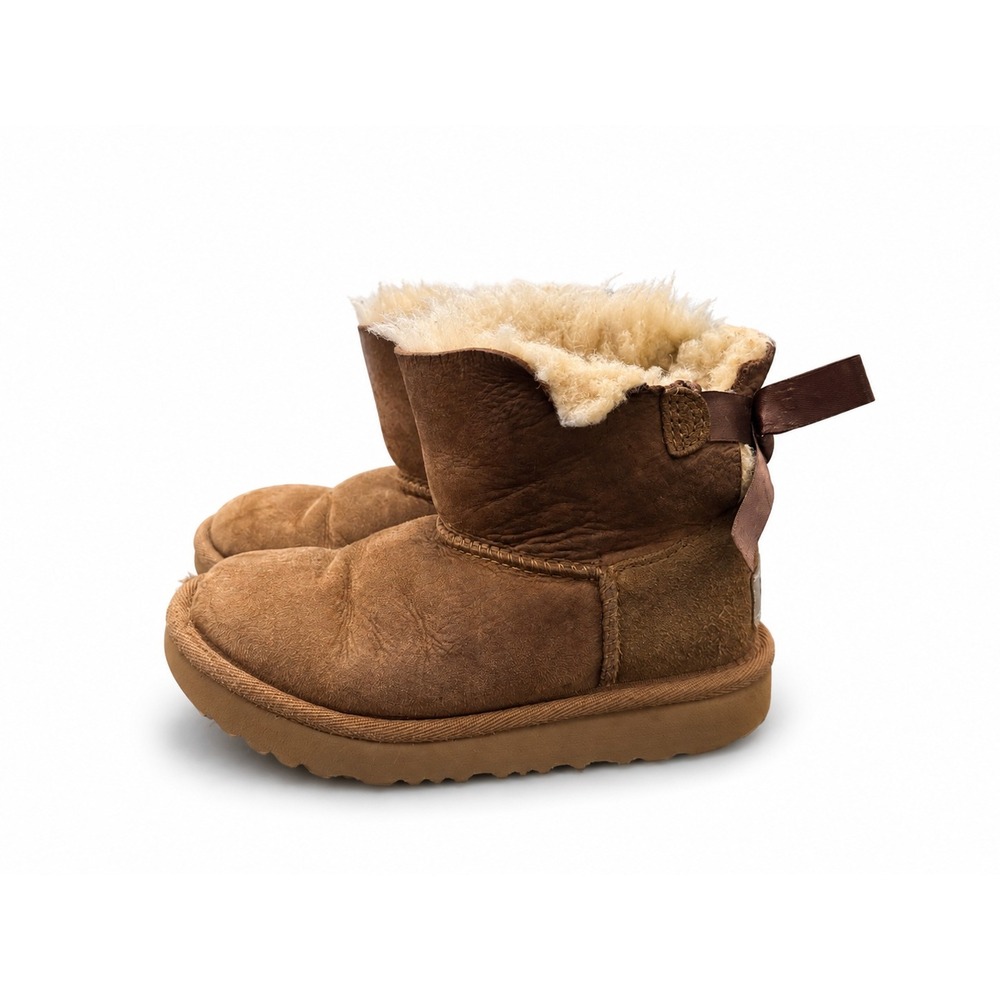 UGG Mini Bailey Bow Chestnut Suede Sheepskin Ankle Boot Kid's Size 11